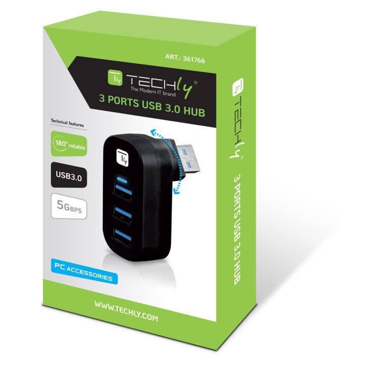Techly IUSB3-HUB3-ROTB USB 3.2 Gen 1 (3.1 Gen 1) Type-A 5000 Mbit/s…