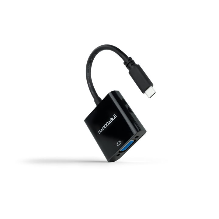 Nanocable Conversor USB-C para VGA, USB-C/M-VGA/H, Preto, 10 cm