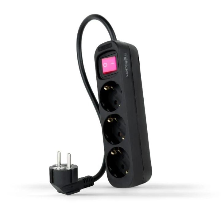 Nanocable Régua de Tomadas com 3 Tomadas com Interruptor, 1,4 m, Preto