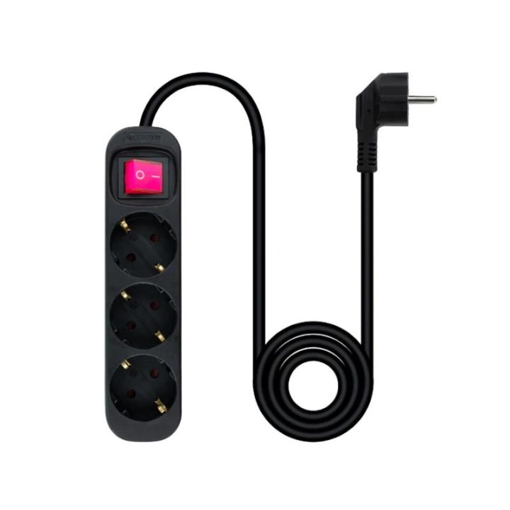 Nanocable Régua de Tomadas com 3 Tomadas com Interruptor, 1,4 m, Preto