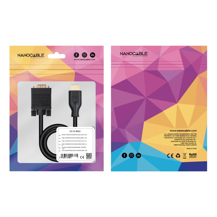 Nanocable VGA/M to HDMI/M Converter Cable, Black, 1.8m