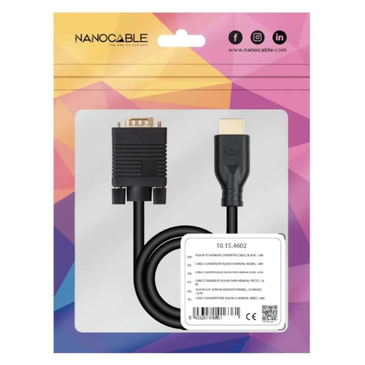 Nanocable VGA/M to HDMI/M Converter Cable, Black, 1.8m