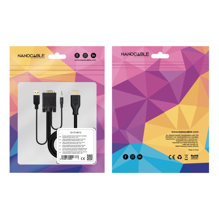 Nanocable Unidirectional VGA/M + AUDIO/M + USB-A/M (for power) to…