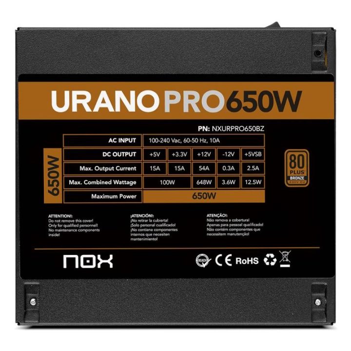 NOX Urano PRO 650W Bronze ATX Power Supply (NXURPRO650BZ)