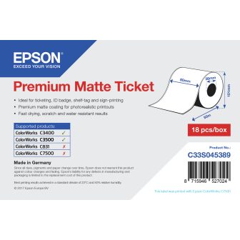 Epson Premium Matte Ticket Roll, 80 mm x 50 m