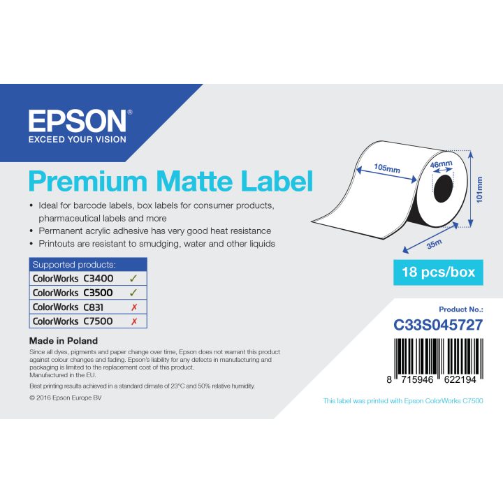 Epson Premium Matte Label - Rolo contínuo: 105 mm x 35 m