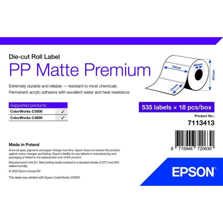 Epson 7113413 White Printer Label Self-Adhesive Printer Label