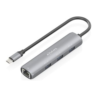 AISENS USB-C to Gigabit Ethernet Dock + 3xUSB-A Hub, Gray, 15cm