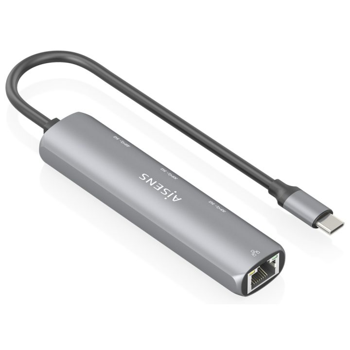AISENS USB-C to Gigabit Ethernet Dock + 3xUSB-A Hub, Gray, 15cm