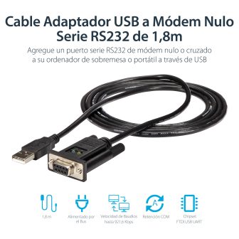 StarTech.com 1.8m USB to Null Modem Serial FTDI Cable - USB to RS232…