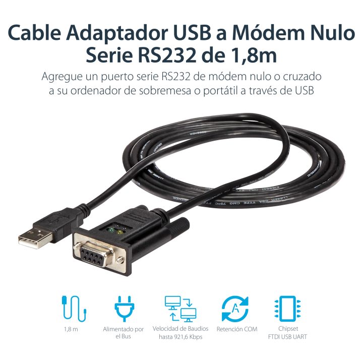 StarTech.com 1.8m USB to Null Modem Serial FTDI Cable - USB to RS232…