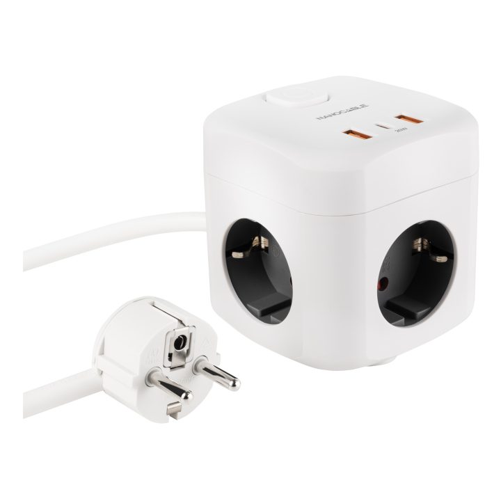 Nanocable Base de 3 tomadas com 3 USB (2 USB-A + 1 USB-C), GaN + PPS…