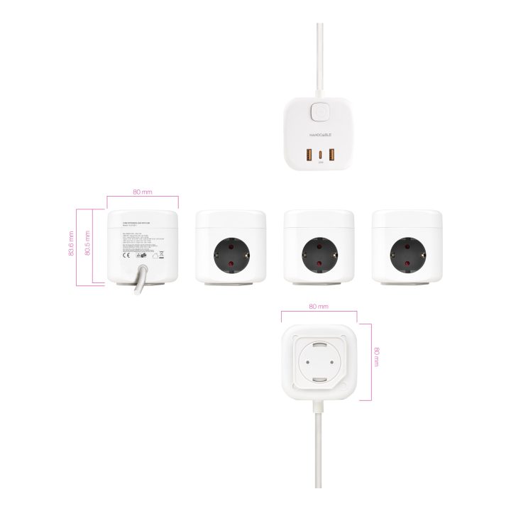 Nanocable Base de 3 enchufes con 3 USB (2 USB-A + 1 USB-C), GaN +…