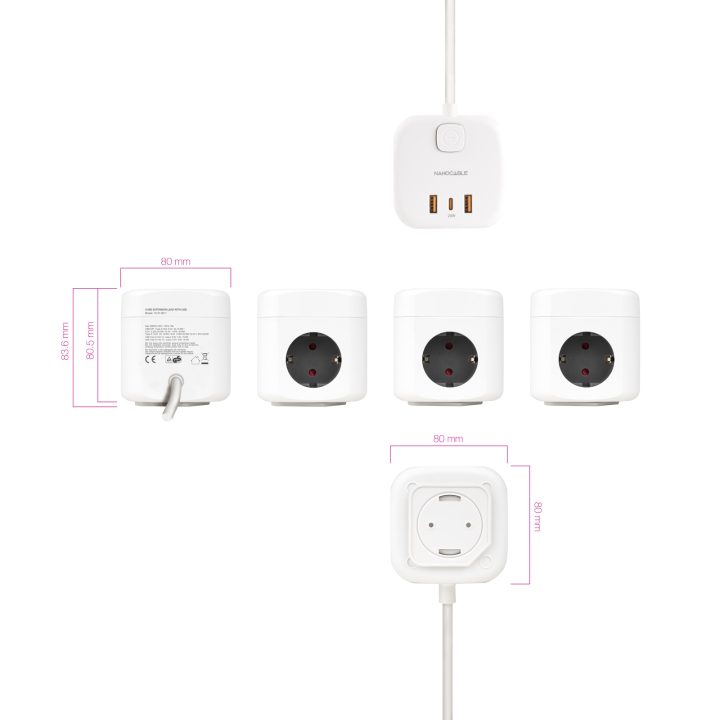 Nanocable Base de 3 tomadas com 3 USB (2 USB-A + 1 USB-C), GaN + PPS…