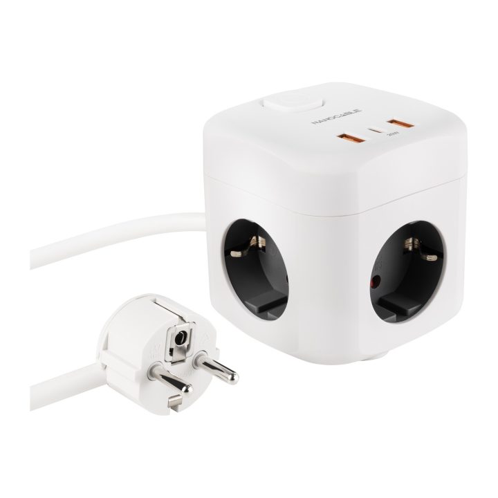 Nanocable Base de 3 tomadas com 3 USB (2 USB-A + 1 USB-C), GaN + PPS…