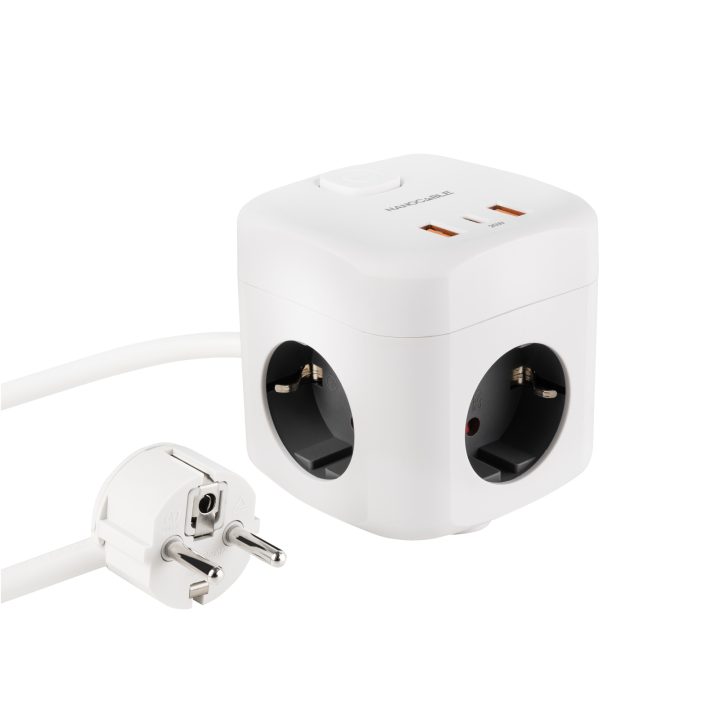 Nanocable Base de 3 tomadas com 3 USB (2 USB-A + 1 USB-C), GaN + PPS…