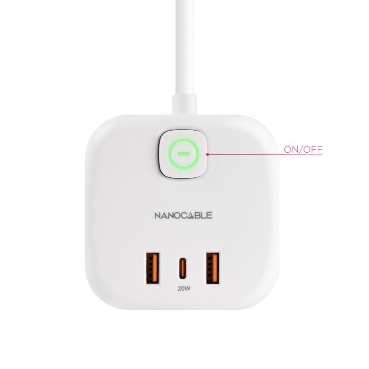 Nanocable Base de 3 tomadas com 3 USB (2 USB-A + 1 USB-C), GaN + PPS…
