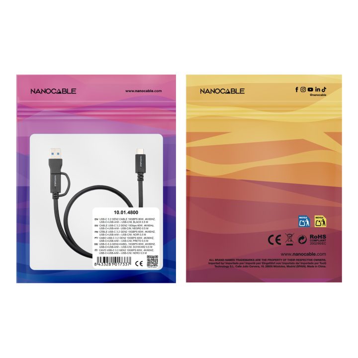 Nanocable 10.01.4802 cabo USB USB 3.2 Gen 2 (3.1 Gen 2) 2 m USB A/USB…