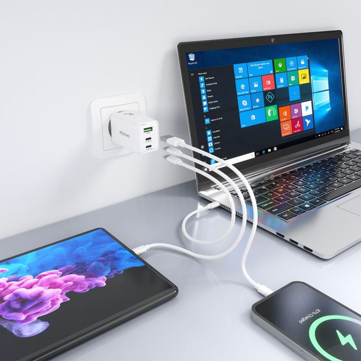 AISENS GaN Charger 65W, 2xUSB-C PD3.0 QC4.0, 1xUSB-A QC3.0, White