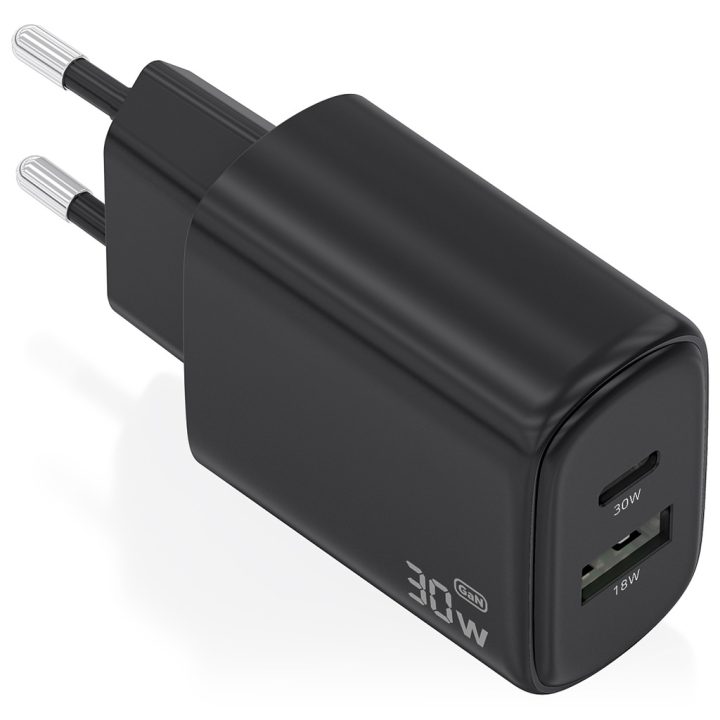 AISENS GaN Charger 30W, 1xUSB-C PD3.0 QC4.0, 1xUSB-A QC3.0, White