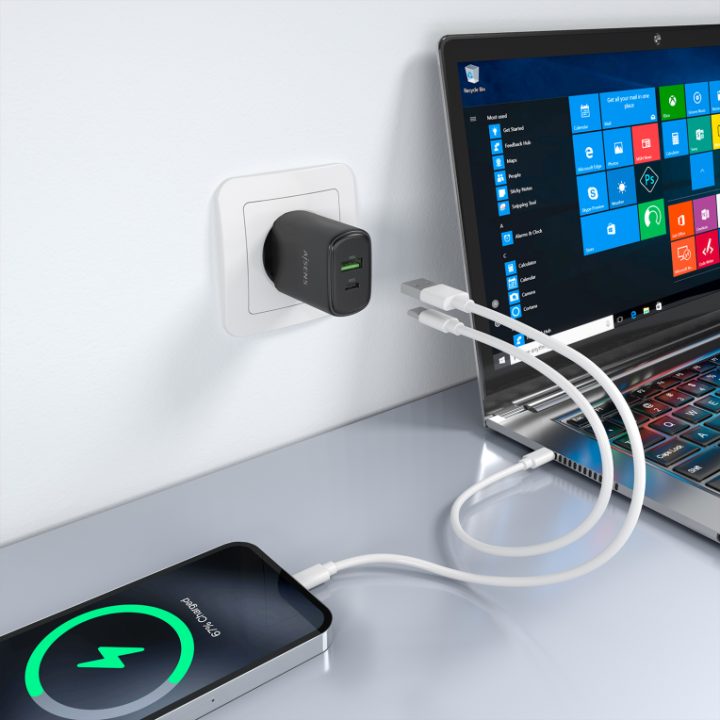 AISENS Carregador GaN 30W, 1xUSB-C PD3.0 QC4.0, 1xUSB-A QC3.0, Branco