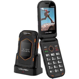 Telefono movil Volfen ranger tipo concha negro - amarillo base de…