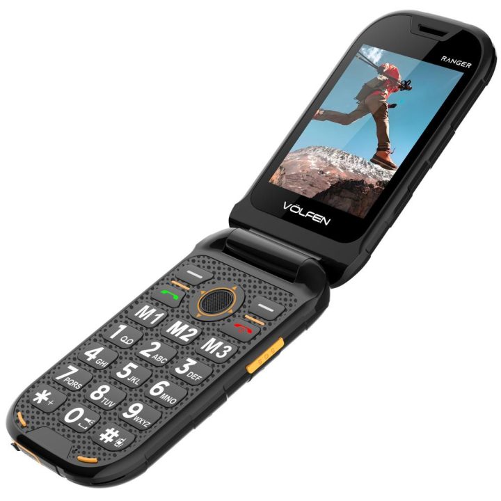 Volfen Ranger Flip Phone Black - Yellow Charging Dock