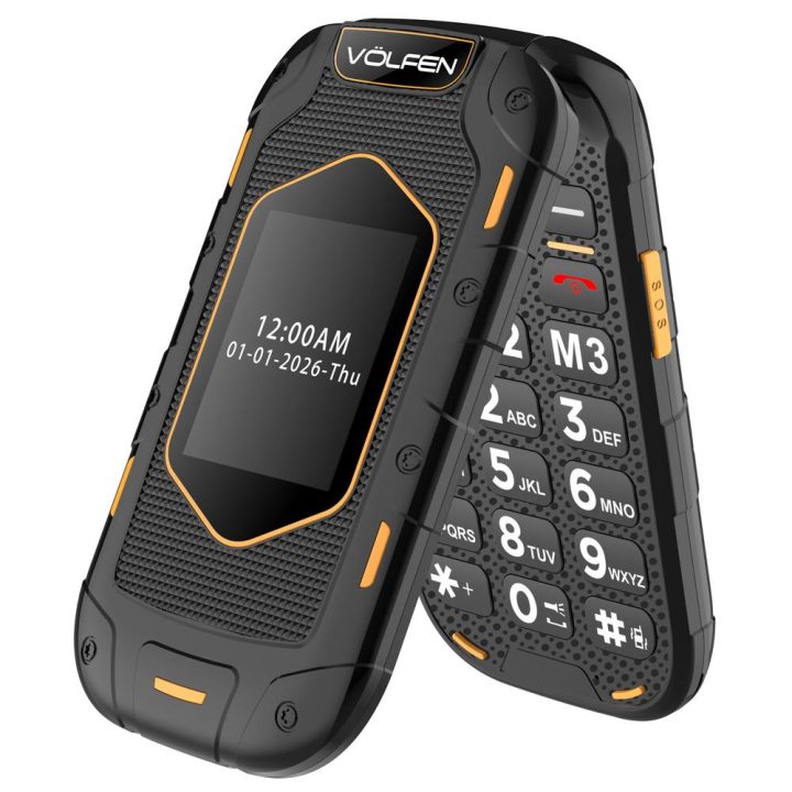 Telefono movil Volfen ranger tipo concha negro - amarillo base de…