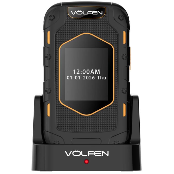 Volfen Ranger Flip Phone Black - Yellow Charging Dock