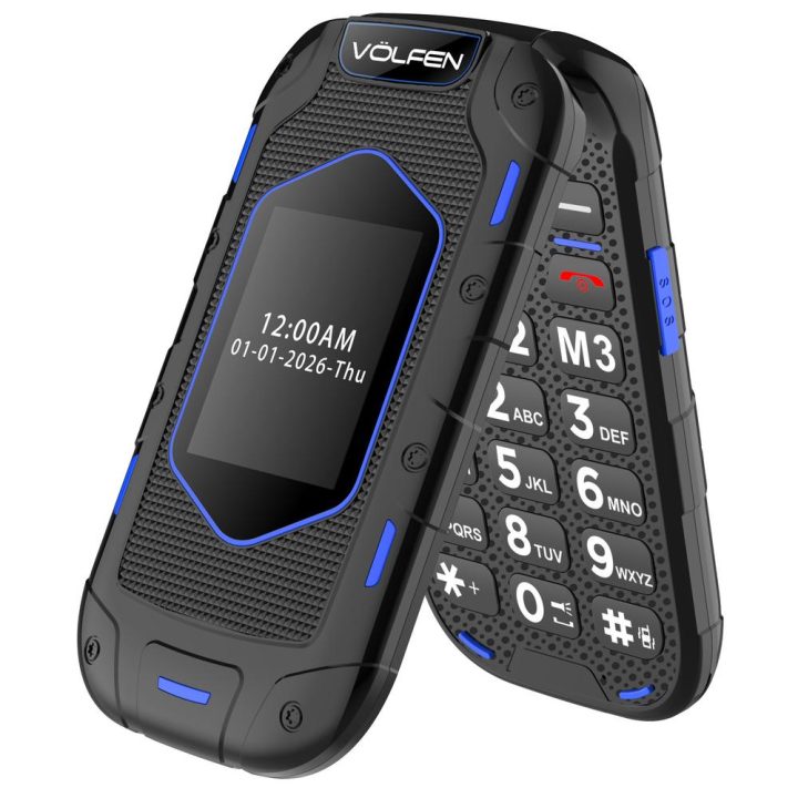 Telefono movil Volfen ranger tipo concha azul base de carga