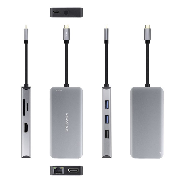 Nanocable HUB USB-C 9-in-1, USB-C to 3 x USB-A + 2 x HDMI + RJ45 + TF…