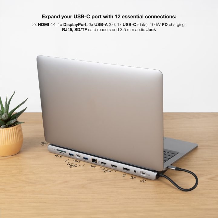 Nanocable HUB USB-C 12-in-1, USB-C 3.1 to 3xUSB-A 3.0 + USB-C 3.0 +…