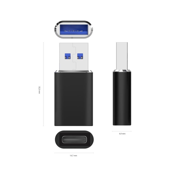 AISENS Mini USB 3.2 Gen2 / USB 2.0 3A Adapter, USB-C/H-A/M Type, Black