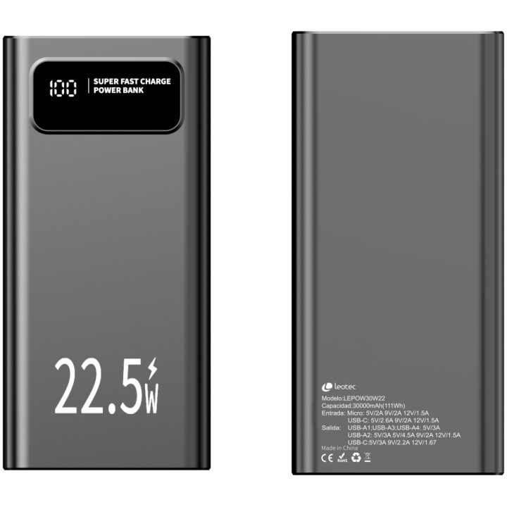 Powerbank Leotec digital lifestyle 30000mAh preto (LEPOW30W22K)