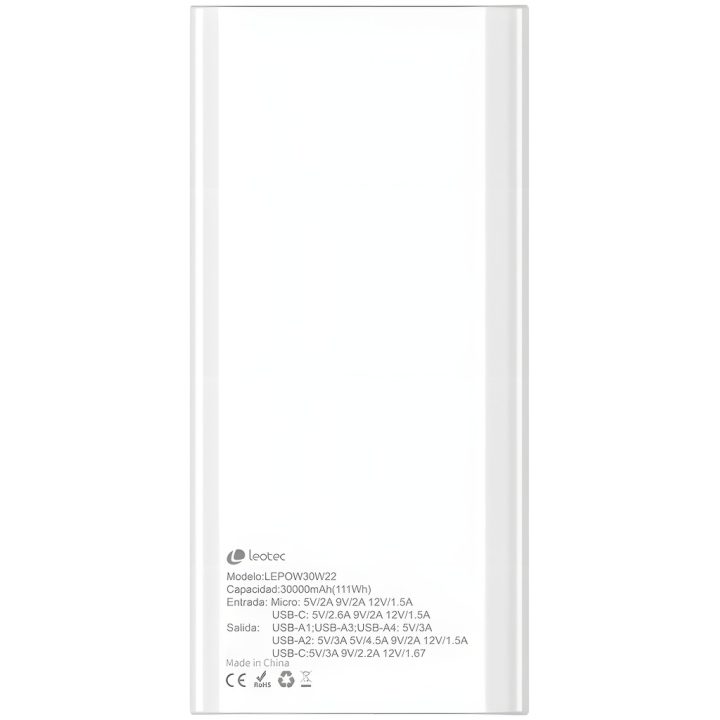 Leotec LEPOW30W22W Power Bank Lithium Polymer 30000 mAh White