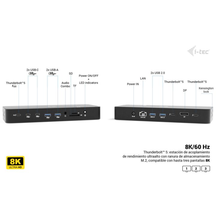 i-tec Thunderbolt 5 Triple Display Docking Station, M.2 slot, 6x USB…