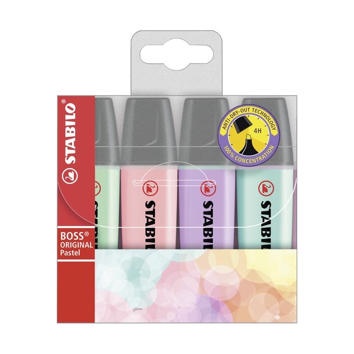Estojo 4 marcadores fluorescentes Stabilo Boss Pastel traço 2/5 mm…