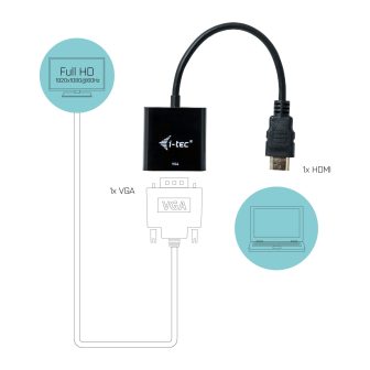 i-tec HDMI2VGAADA adaptador de cabo de vídeo 0,15 m HDMI VGA Preto