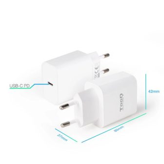 TooQ Cargador de Pared USB-C PD20W, Blanco