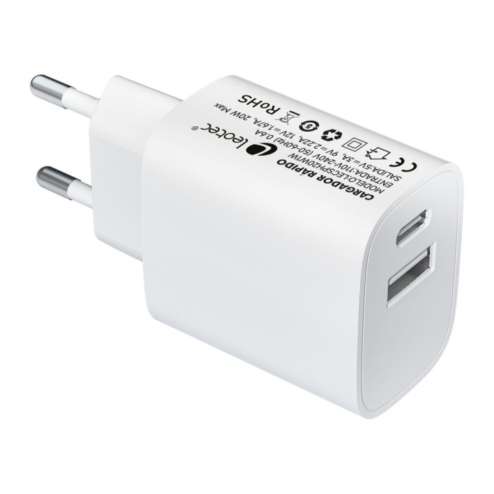 Leotec Cargador 20W 1xUSB-C PD + 1x USB-A Blanco (LECSPH20W2W)