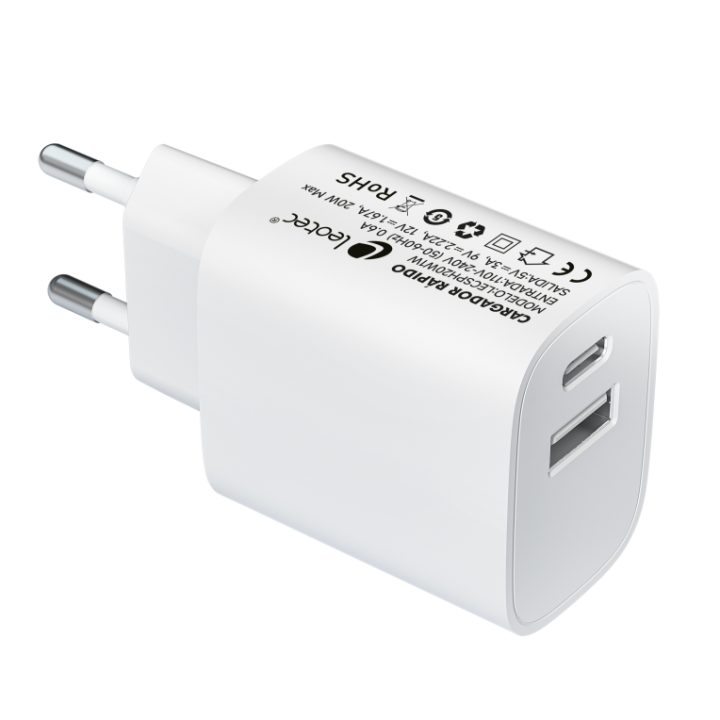Leotec Cargador 20W 1xUSB-C PD + 1x USB-A Blanco (LECSPH20W2W)