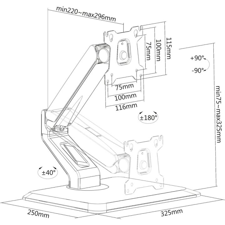 Techly ICA-LCD 35TS soporte para monitor 32" Escritorio Negro