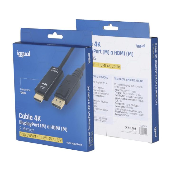 Iggual Cable DisplayPort (M) a HDMI (M) 4K 2metros (IGG319055)