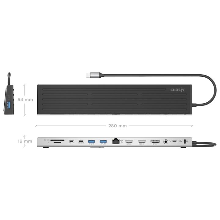 AISENS USB-C Dock 13 en 1, USB-C A 2xHDMI, 1xDisplayPort, 1xRJ45…