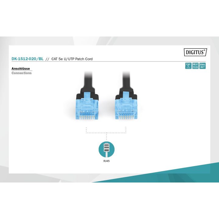 Digitus DK-1512-020/BL cabo de rede Preto 2 m Cat5e U/UTP (UTP)
