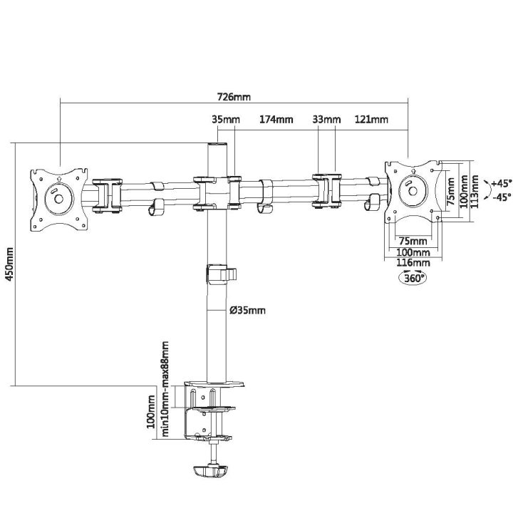 Equip Soporte articulado de sobremesa para dos monitores de 13"-27