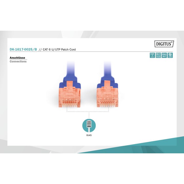 Digitus DK-1617-0025/B cabo de rede Azul 0,25 m Cat6 U/UTP (UTP)