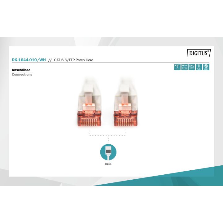 Digitus DK-1644-010/WH cable de red Blanco 1 m Cat6 S/FTP (S-STP)