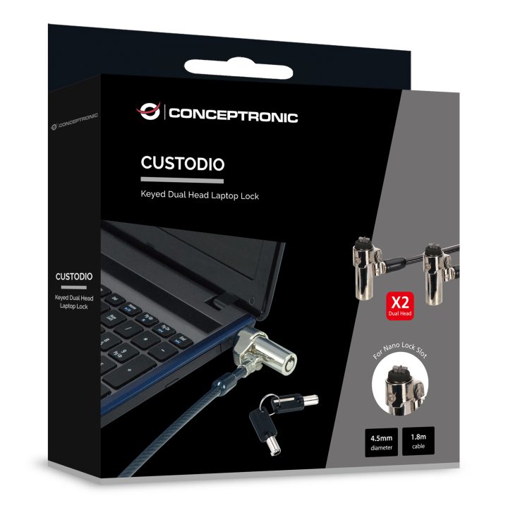 Conceptronic CUSTODIO02BNTM cabo antirroubo Preto 1,8 m