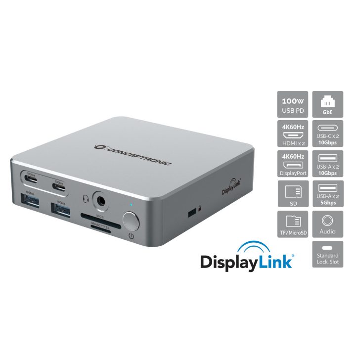 Conceptronic DONN25G Laptop Docking Station Wired USB 3.2 Gen 2 (3.1…